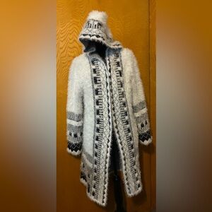 Cozy White and Black Hooded Women's Coat